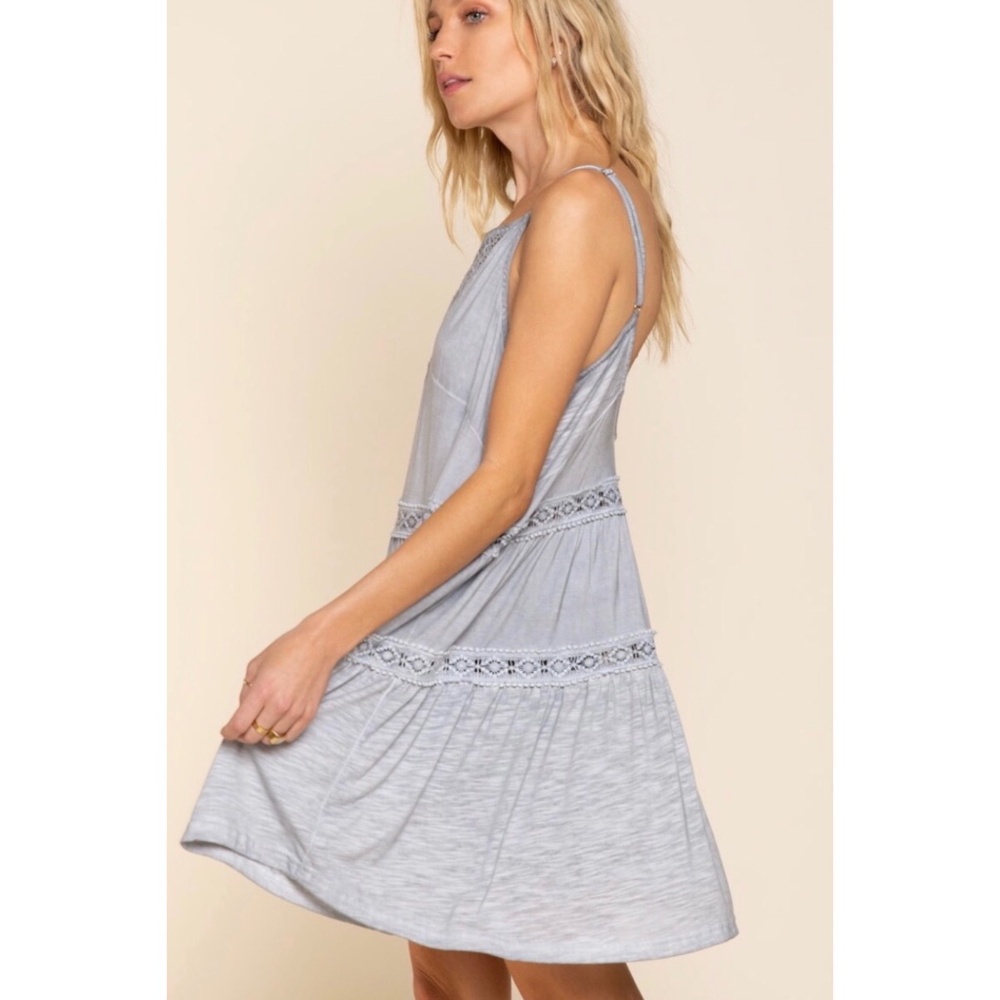 POL Grey Spaghetti Strap Tiered Sundress - Picture 4 of 7